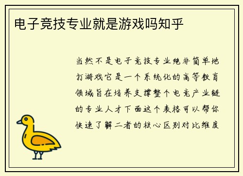 电子竞技专业就是游戏吗知乎