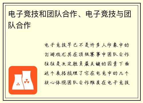 电子竞技和团队合作、电子竞技与团队合作